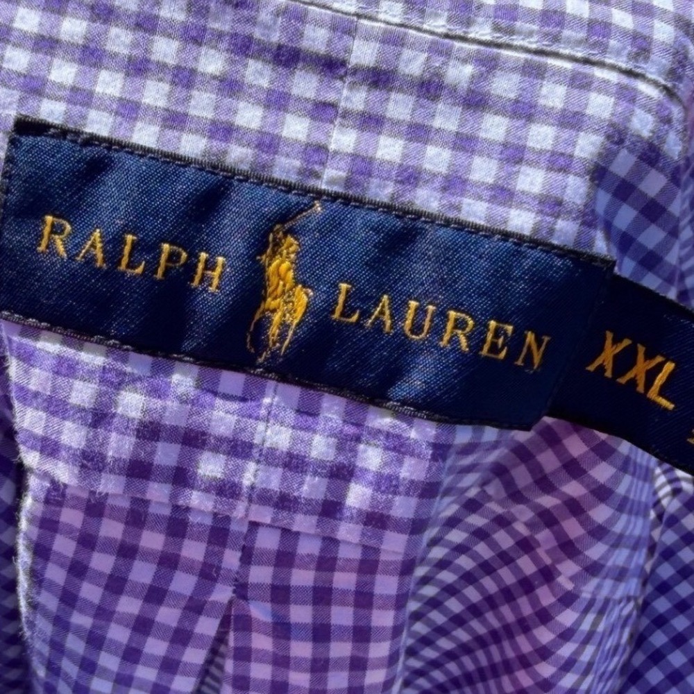 Polo Ralph Lauren Purple‎ Gingham Check Button Up Long Slv Shirt 2XL XXL Preppy